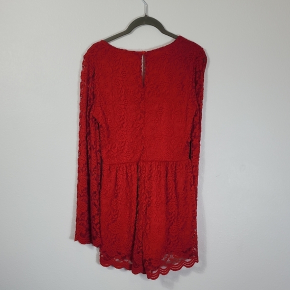 Miami Lace Long Sleeve Romper Size S Red Vamp Witchy Whimsigoth Bell Sleeve Y2K - Picture 6 of 11